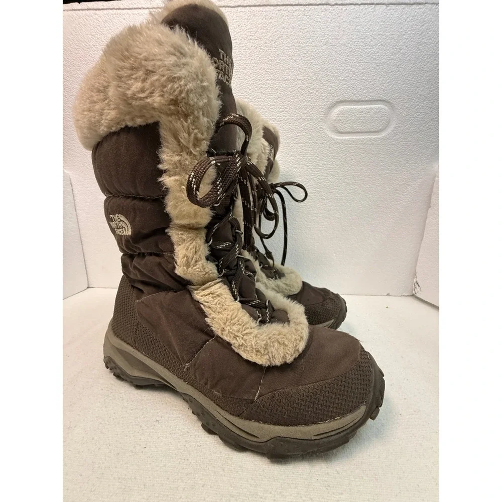 The North Face Winter‎ Boots Women 7 Brown Faux Fur Trim Lace Up Tall